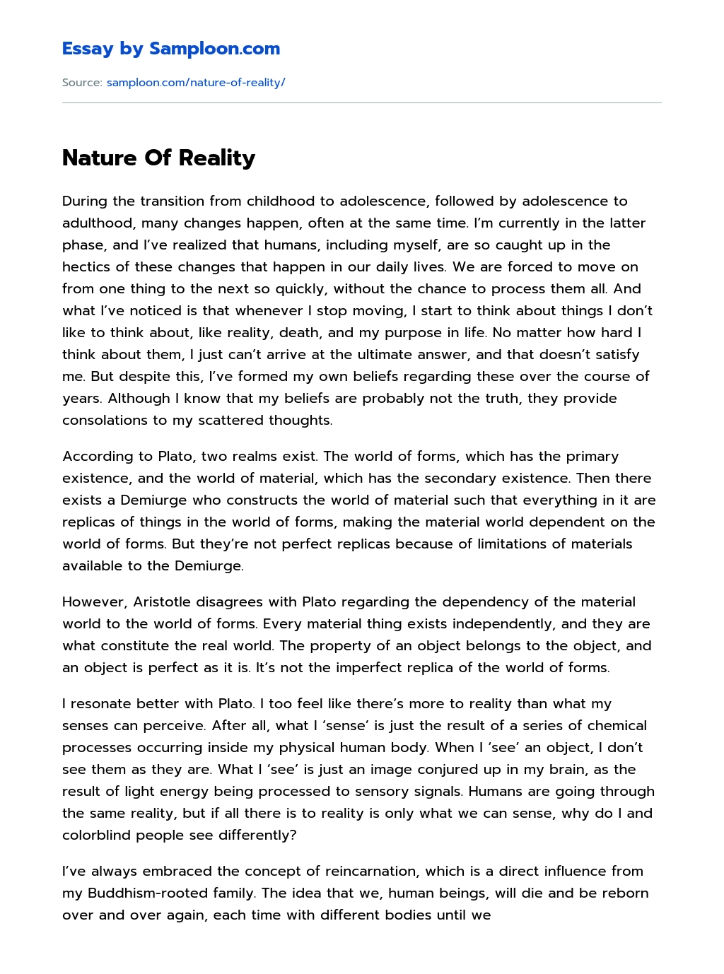Nature Of Reality Critical Essay essay