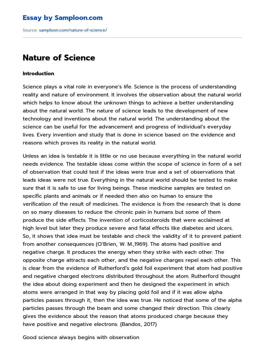 Nature of Science essay