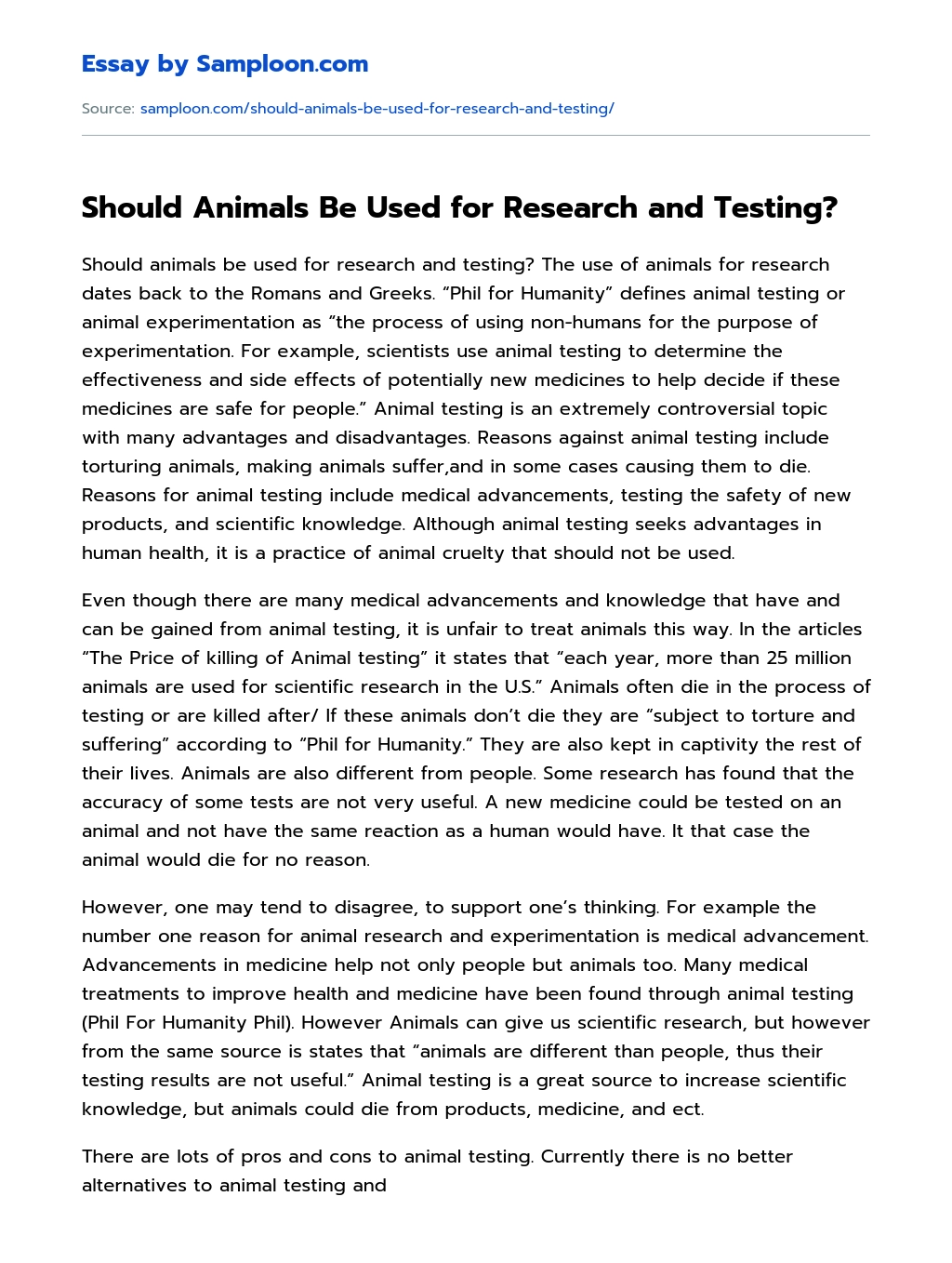 Should Animals Be Used for Research and Testing? Argumentative Essay on  