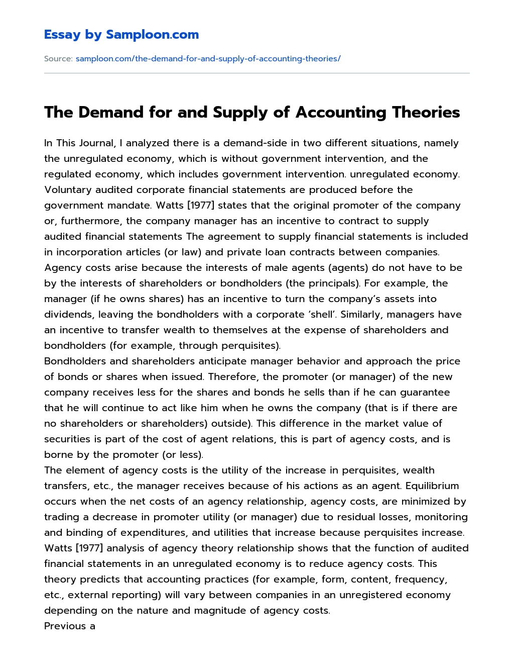 The Demand for and Supply of Accounting Theories essay