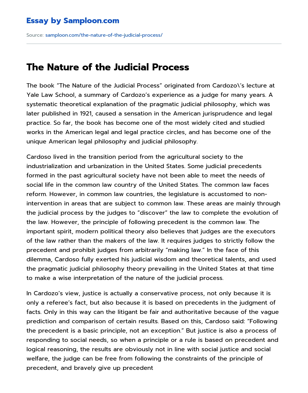The Nature of the Judicial Process essay