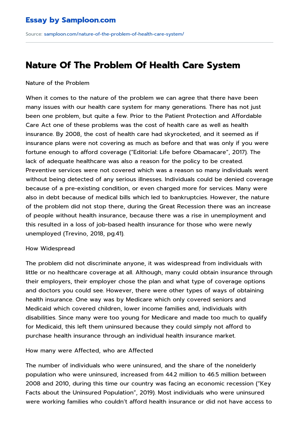 Nature Of The Problem Of Health Care System essay