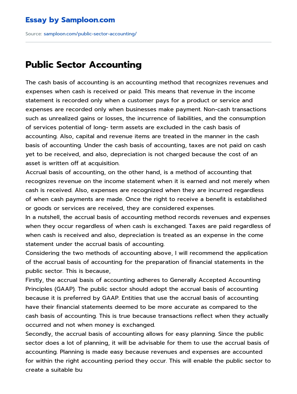 Public Sector Accounting essay