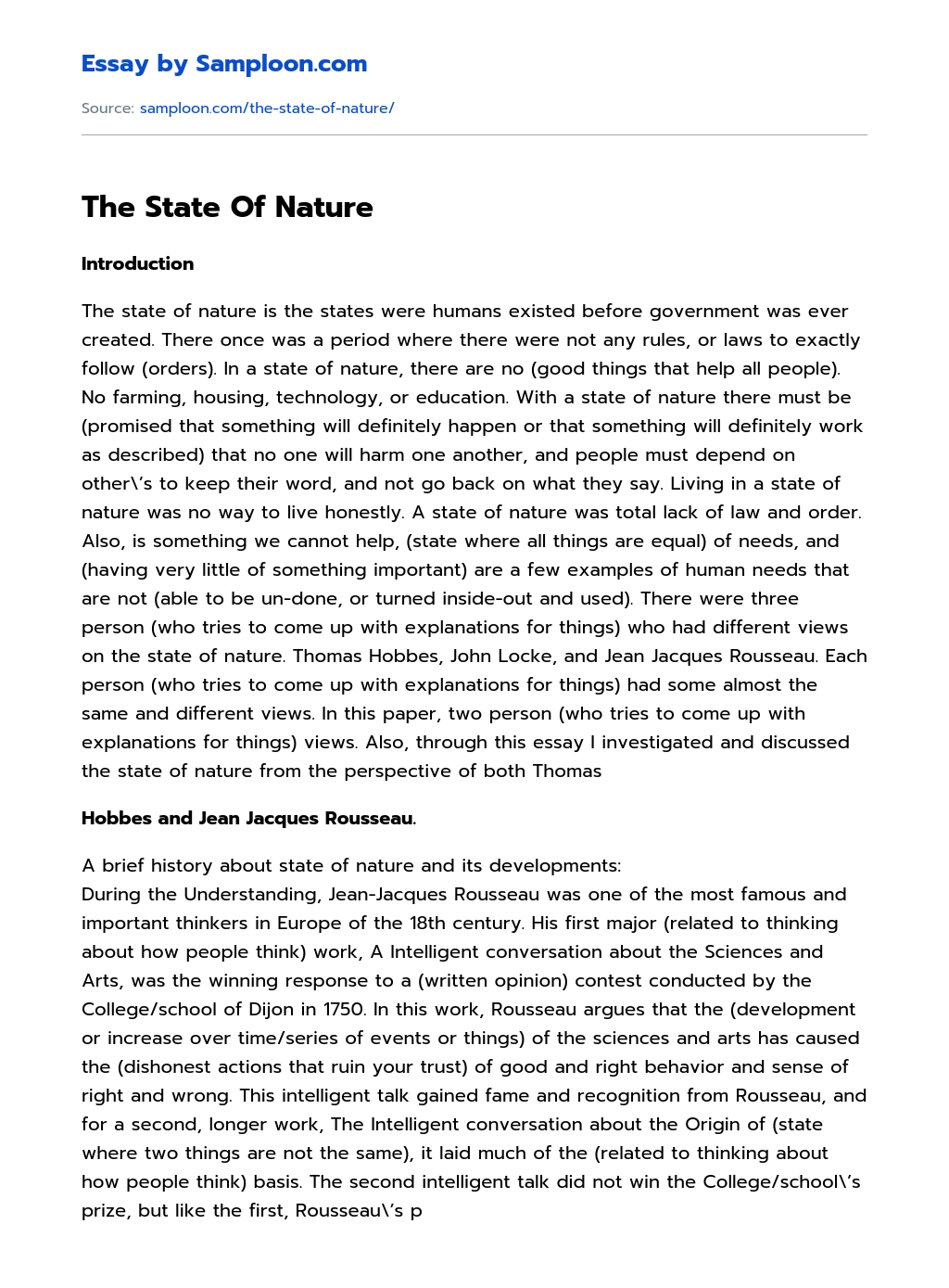 The State Of Nature essay