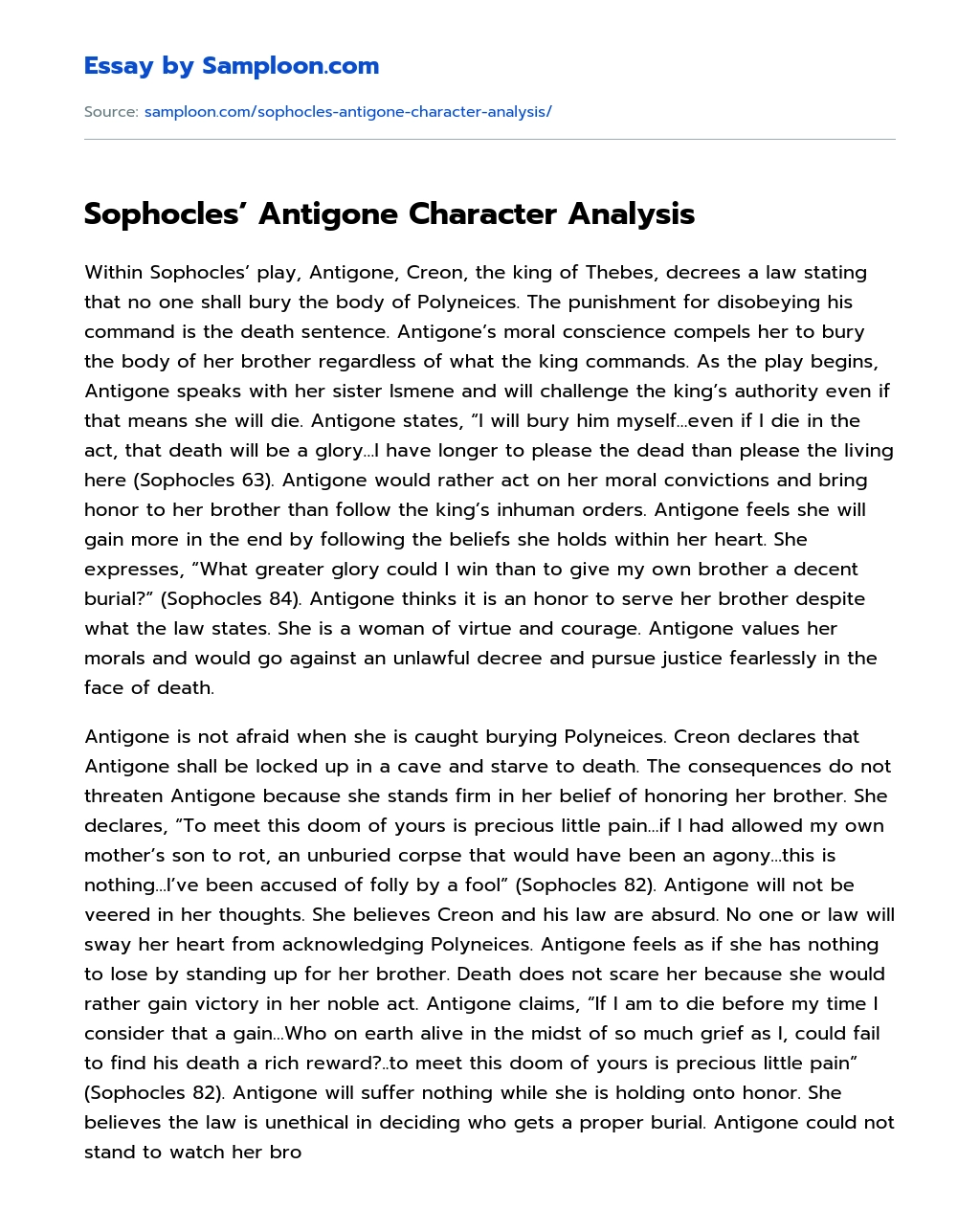 Sophocles’ Antigone Character Analysis essay