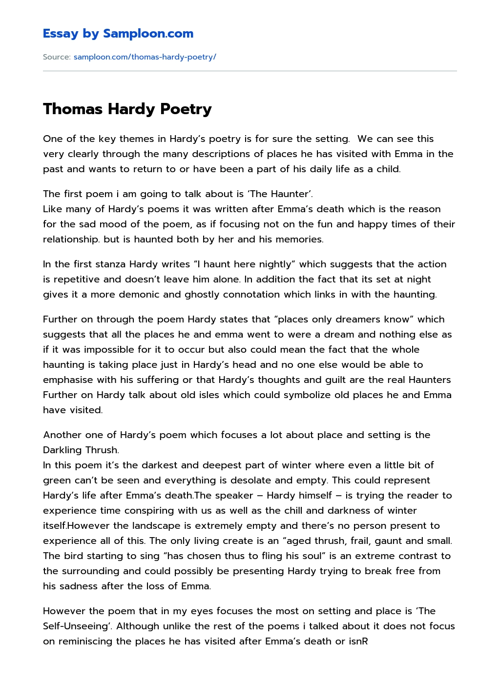 Thomas Hardy Poetry essay