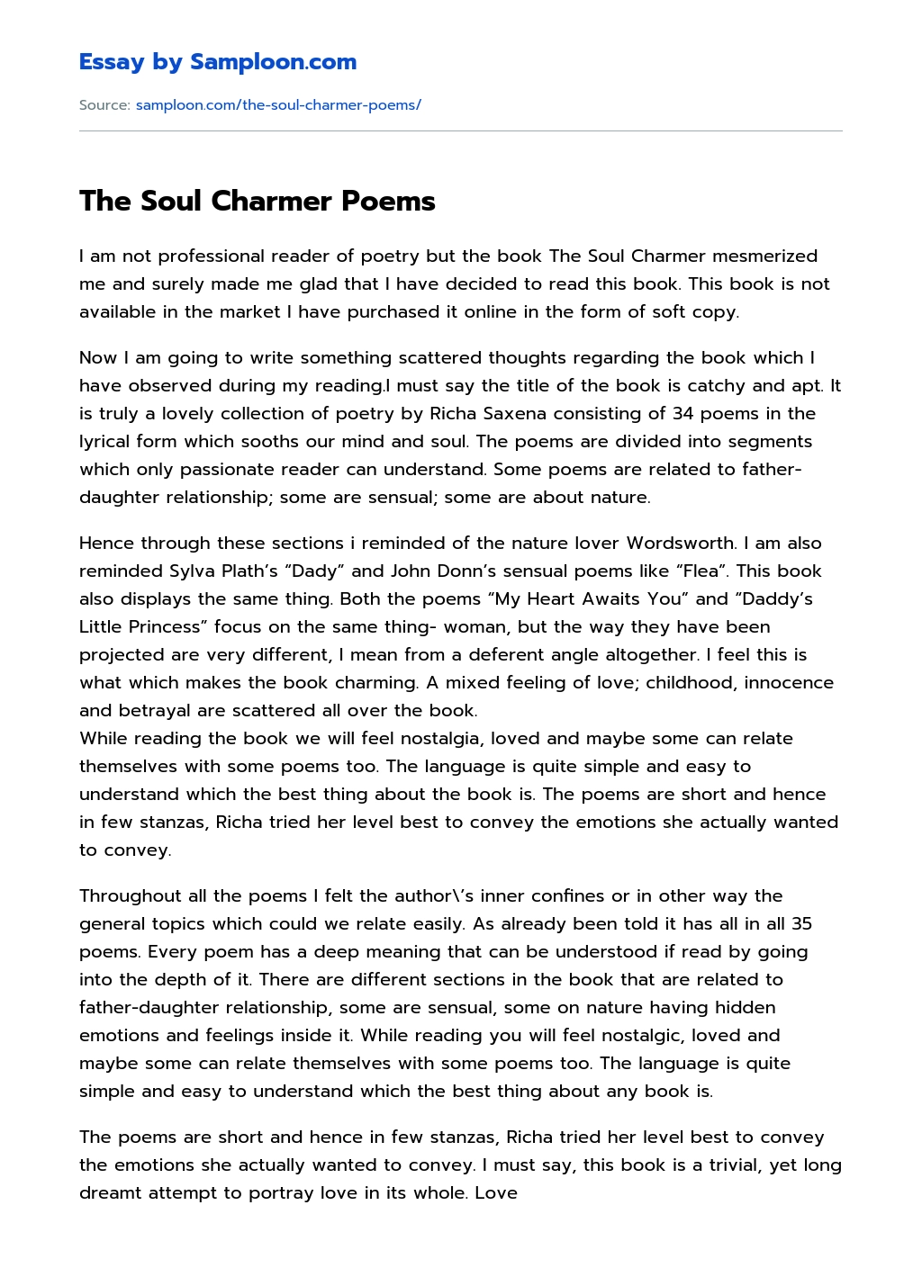 The Soul Charmer Poems essay