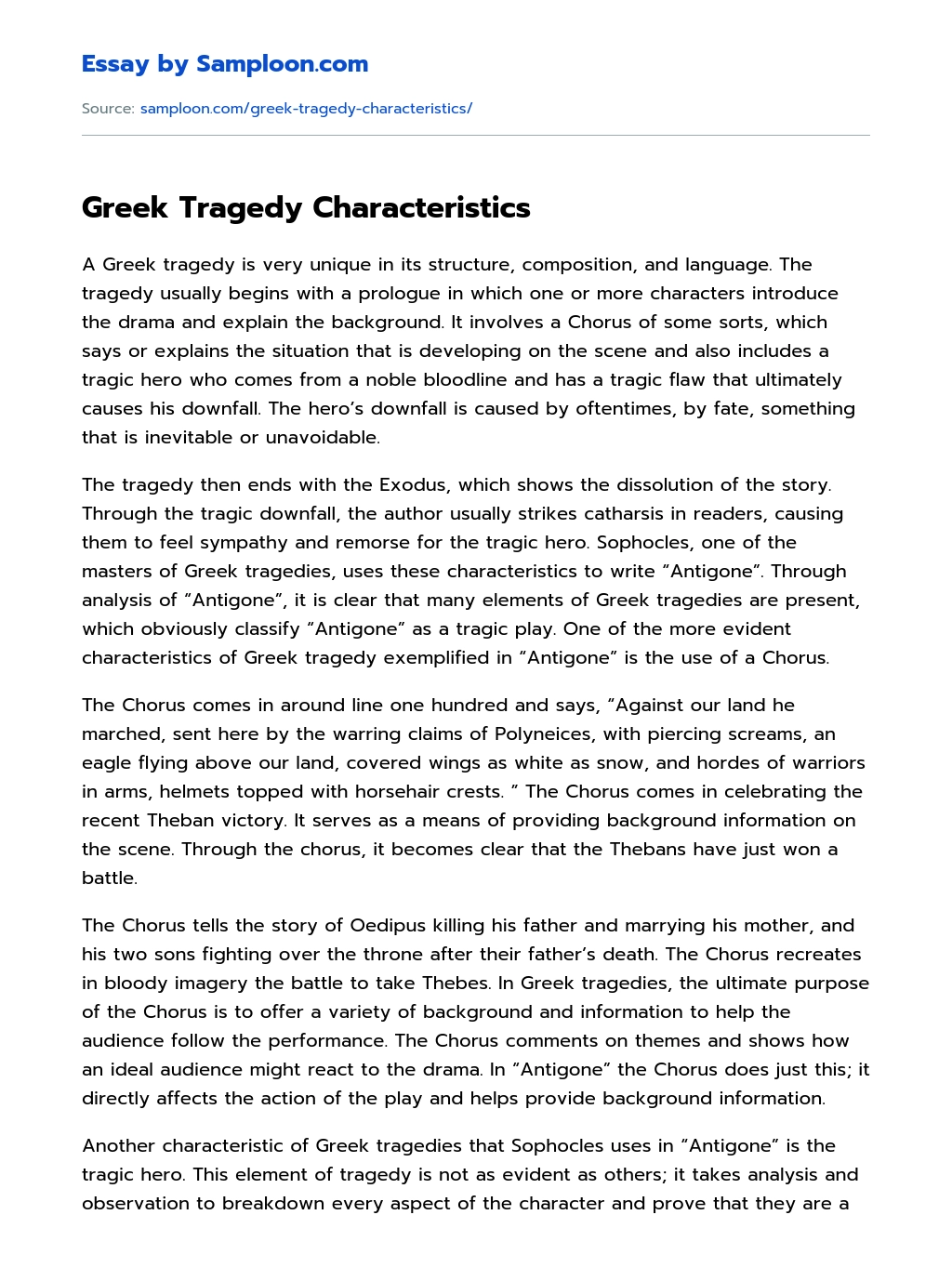 Greek Tragedy Characteristics essay