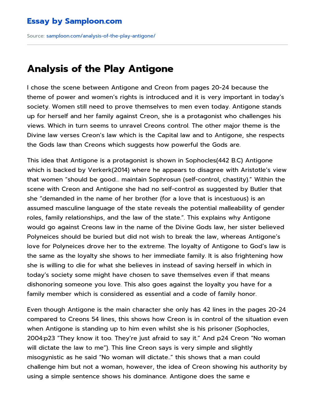 Analysis of the Play Antigone essay