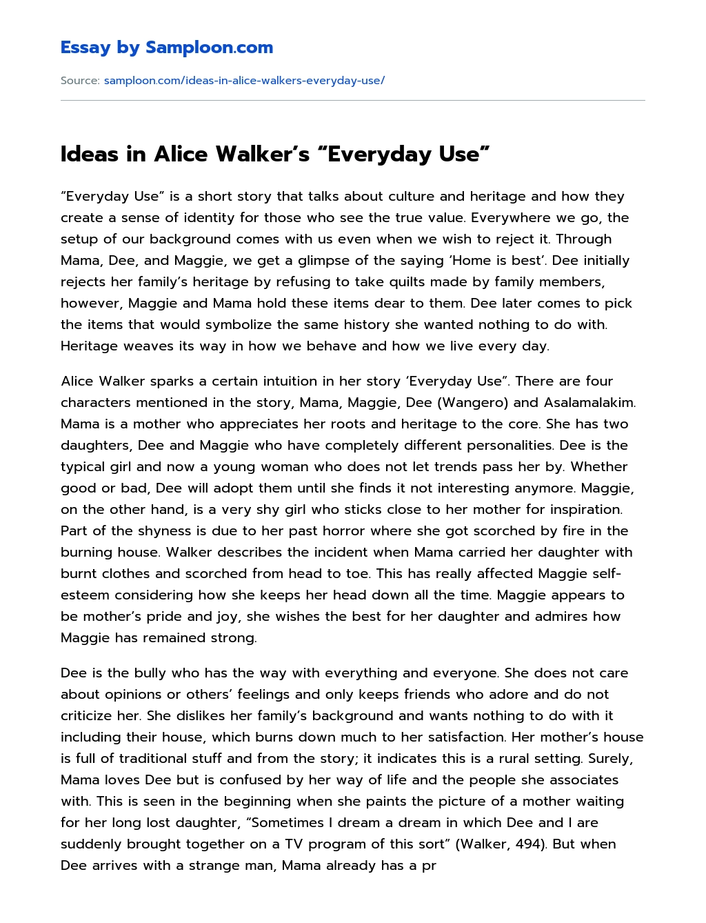 Ideas in Alice Walker’s “Everyday Use” essay