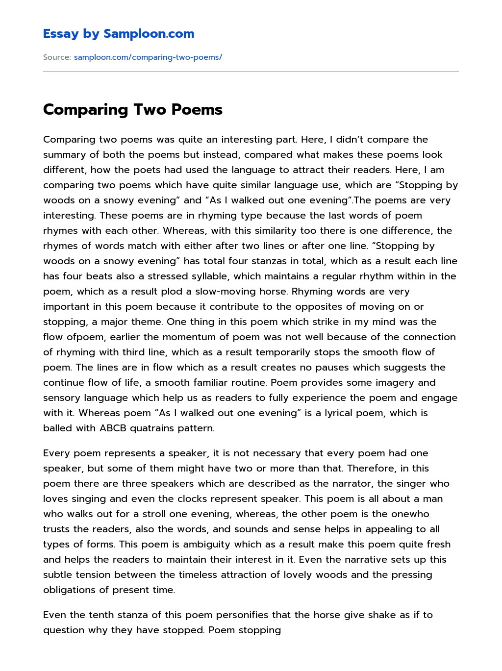 comparative poetry essay example