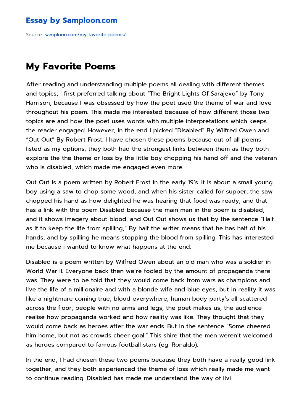 My Favorite Poems Analytical Essay essay