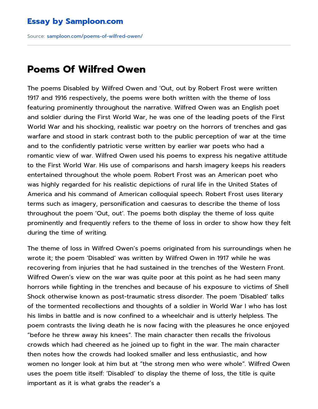 Poems Of Wilfred Owen Analytical Essay essay