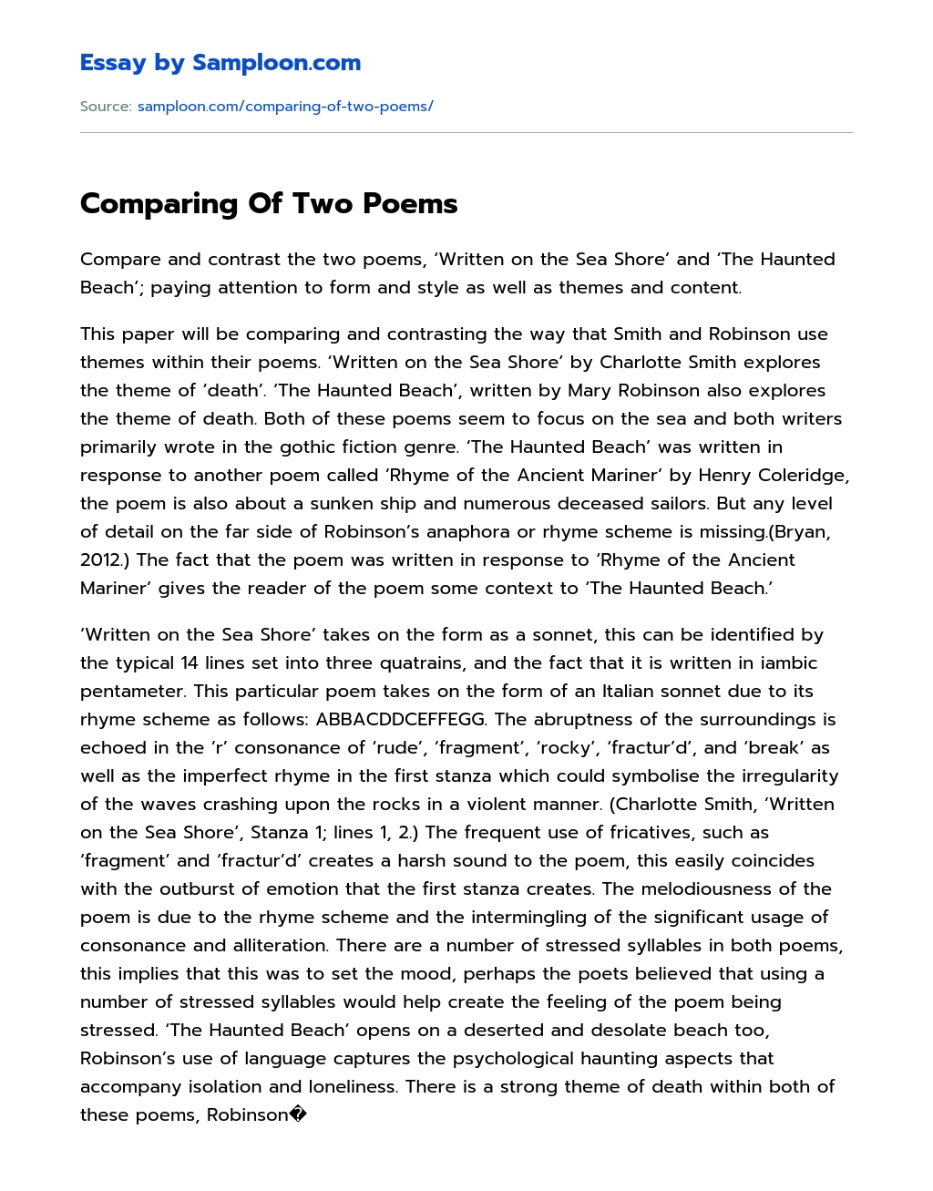 Comparing Of  Two Poems essay