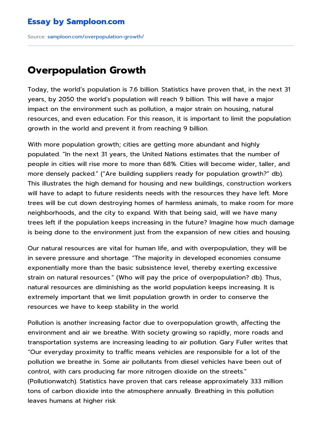 Overpopulation Growth essay