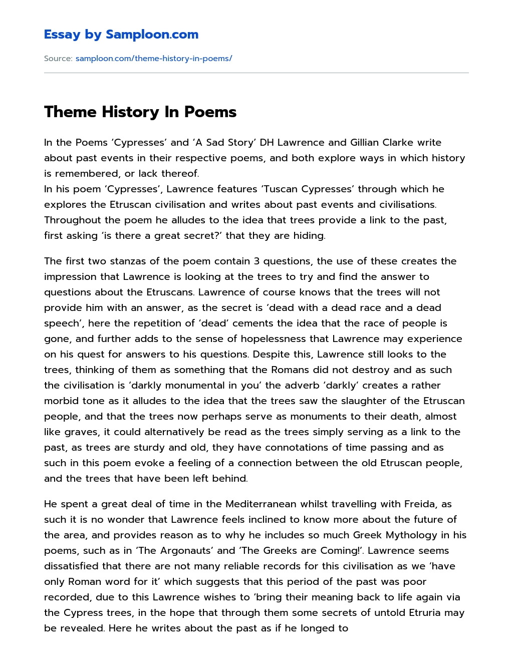 Theme History In Poems essay