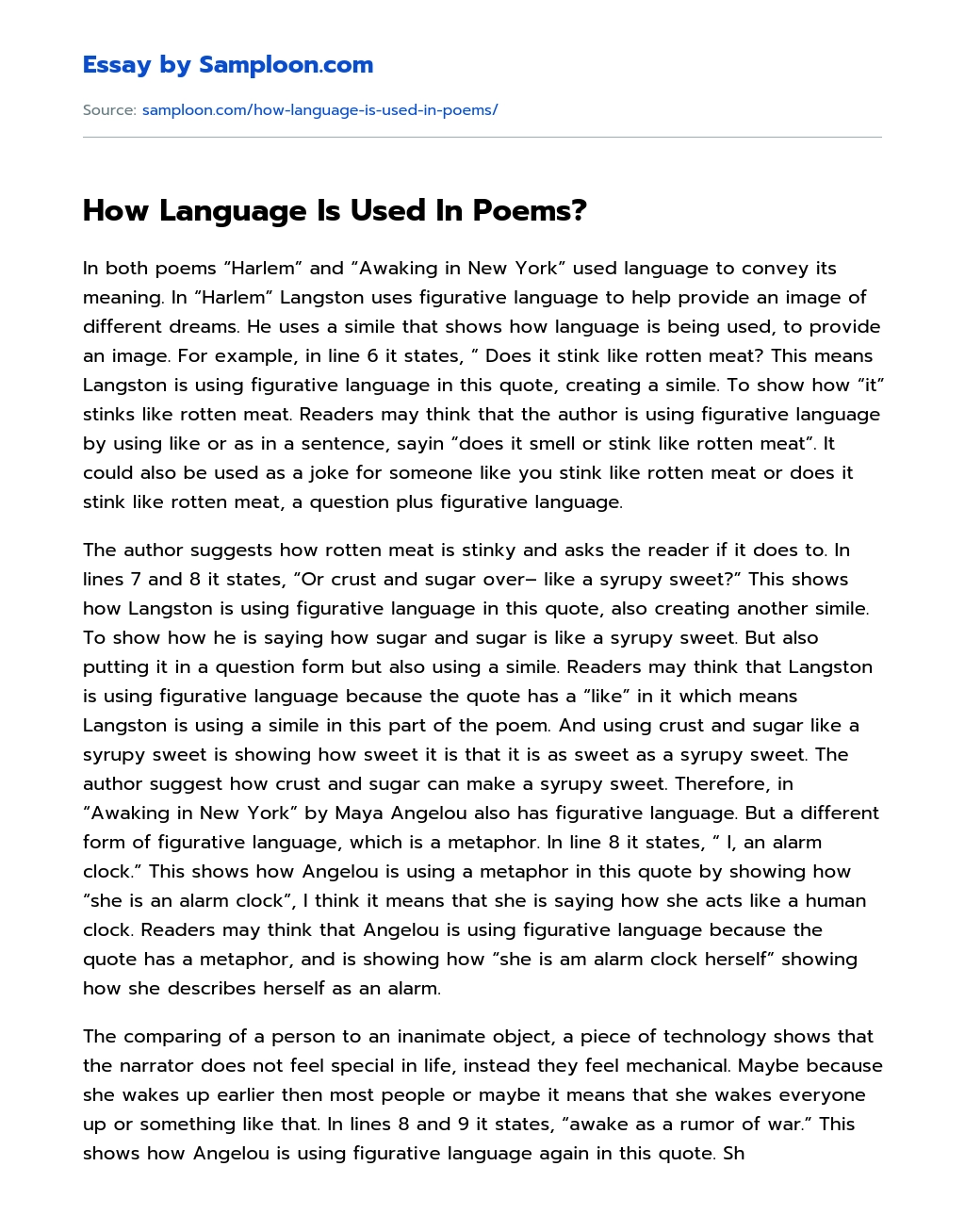 How Language Is Used In Poems? Analytical Essay essay
