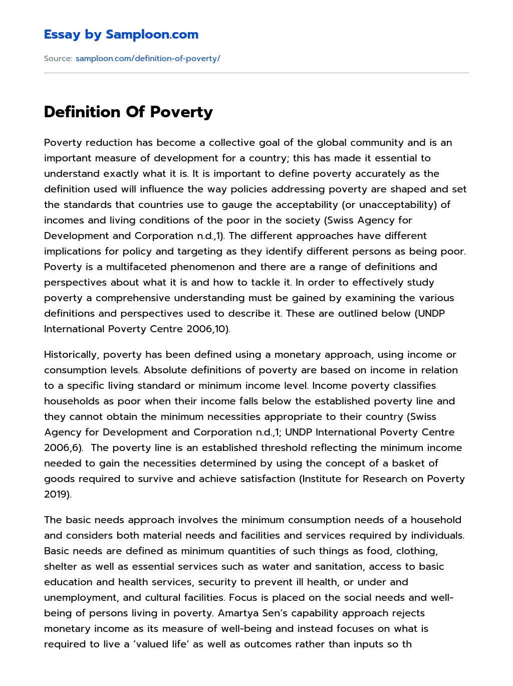 Definition Of Poverty Argumentative Essay essay