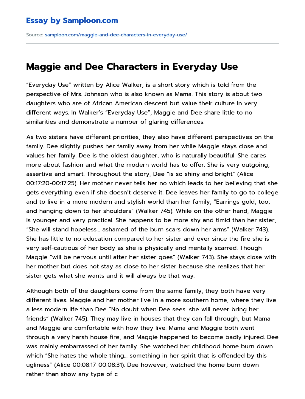 Maggie and Dee Characters in Everyday Use Summary essay