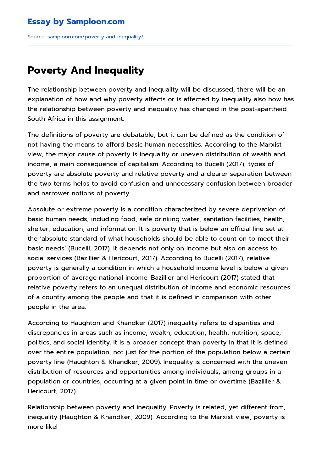 Poverty And Inequality  essay