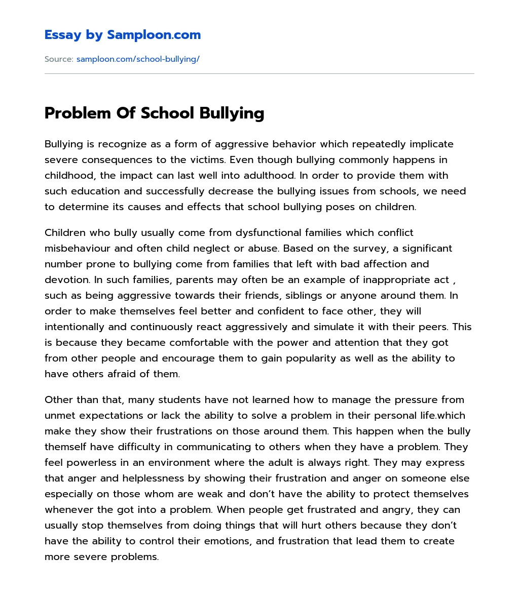 Problem Of School Bullying essay
