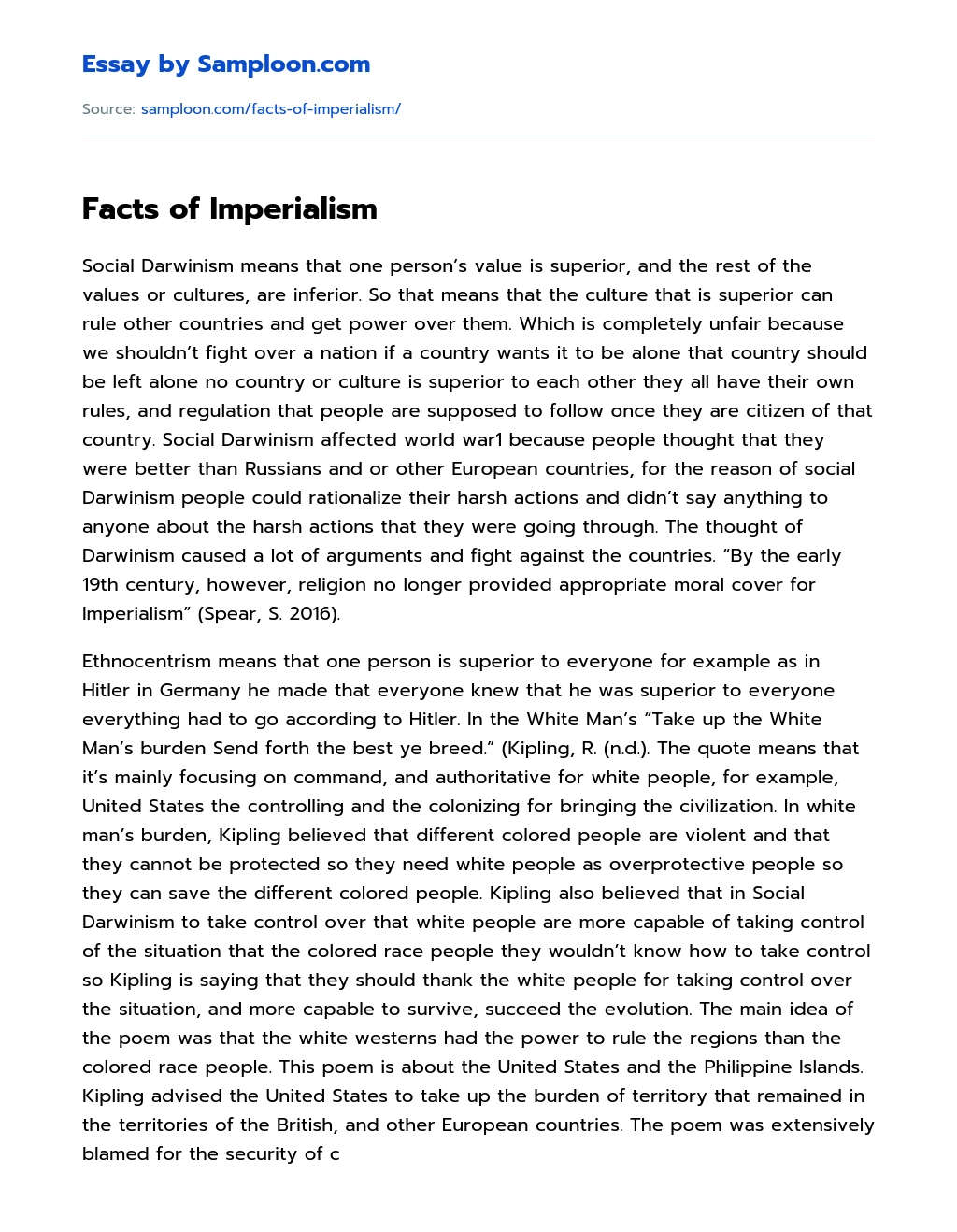 Facts of Imperialism essay