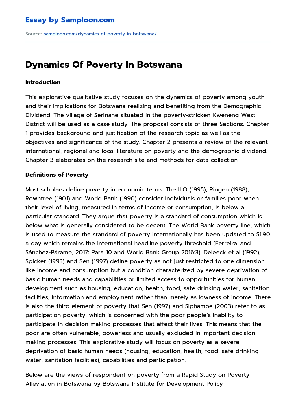 Dynamics Of Poverty In Botswana essay