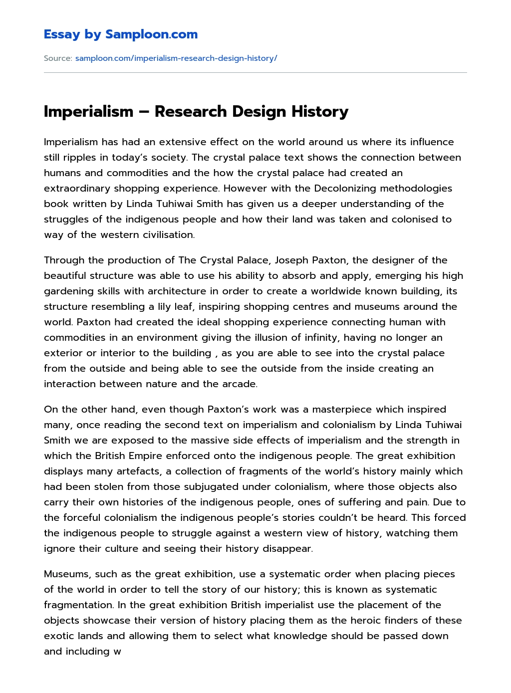 Imperialism – Research Design History essay