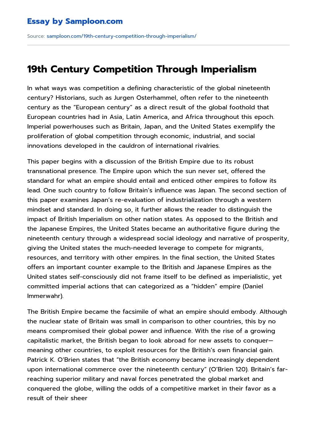19th Century Competition Through Imperialism essay