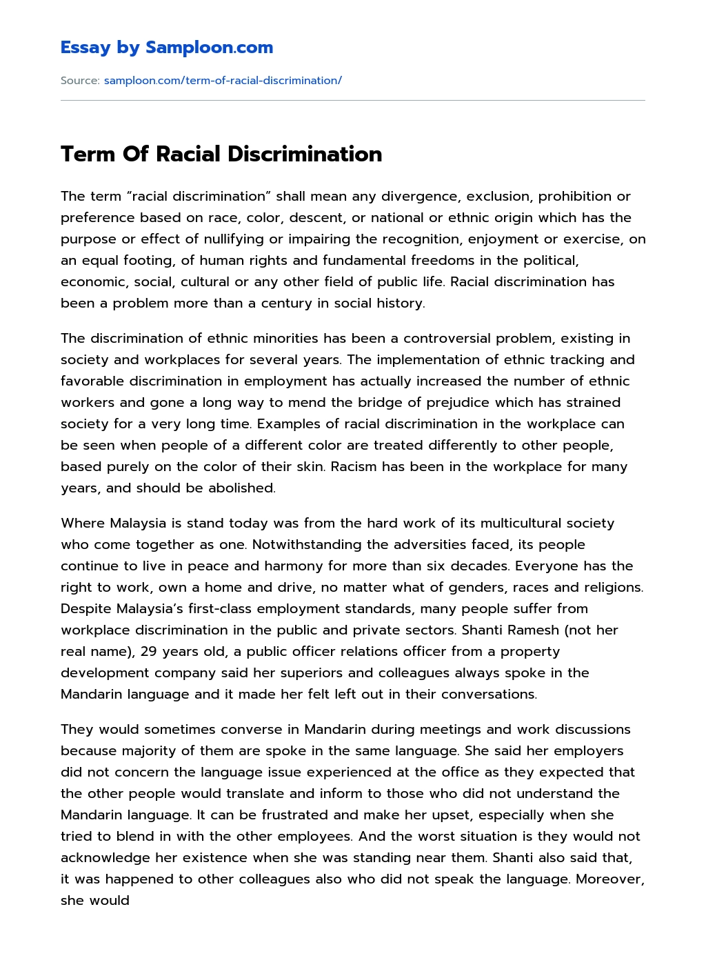 Term Of Racial Discrimination essay
