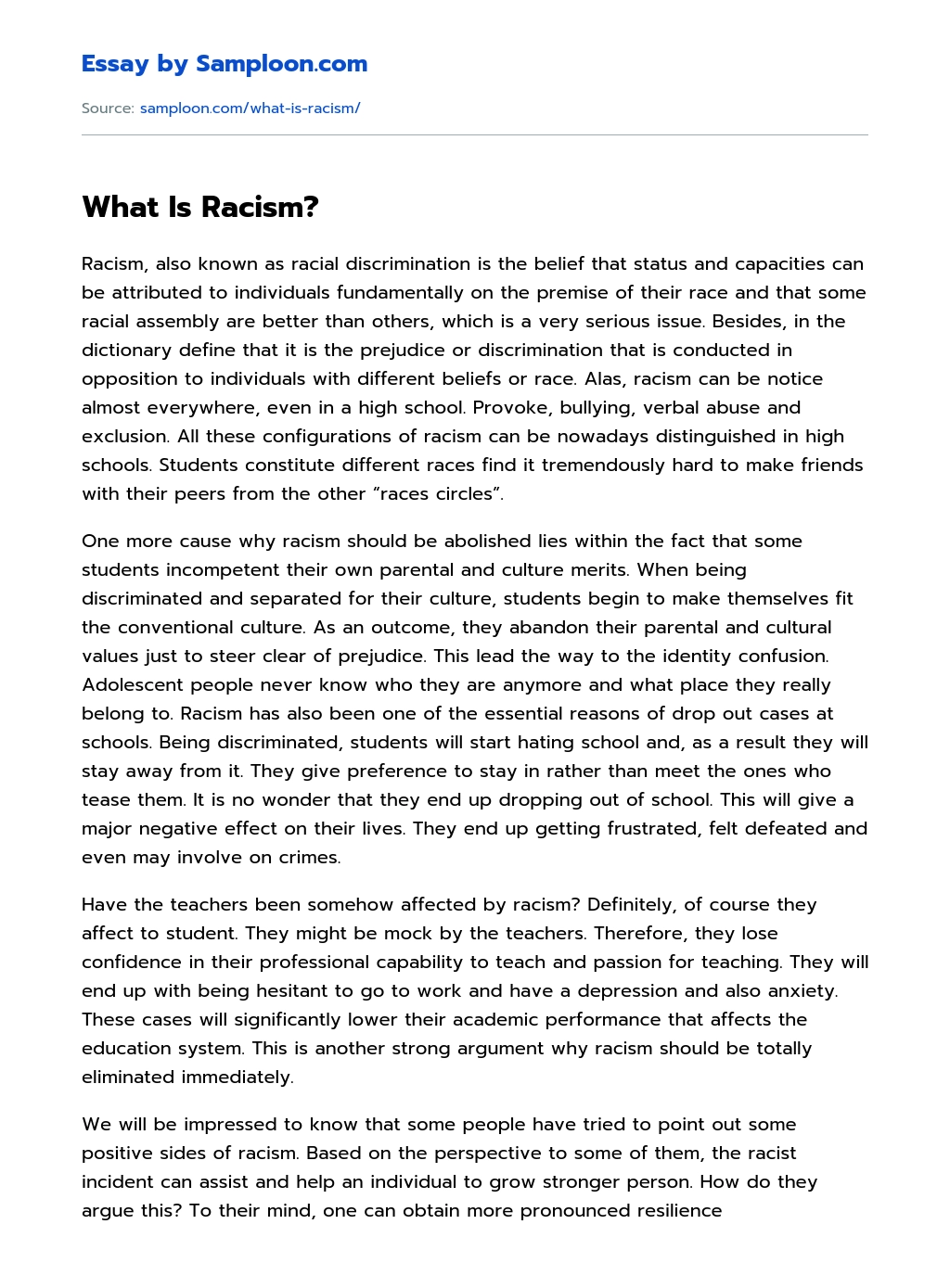 What Is Racism? essay