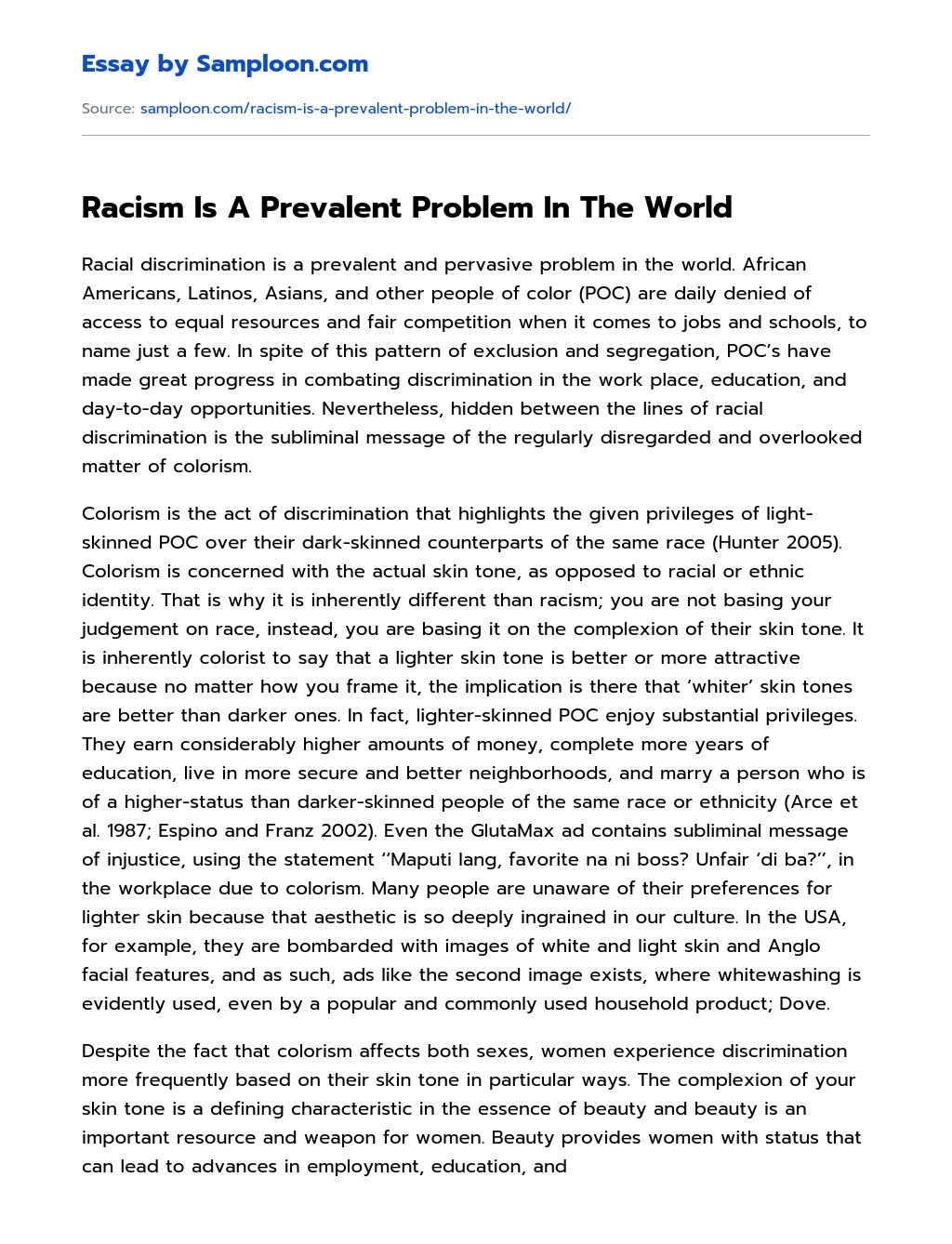 Racism Is A Prevalent  Problem In The World essay