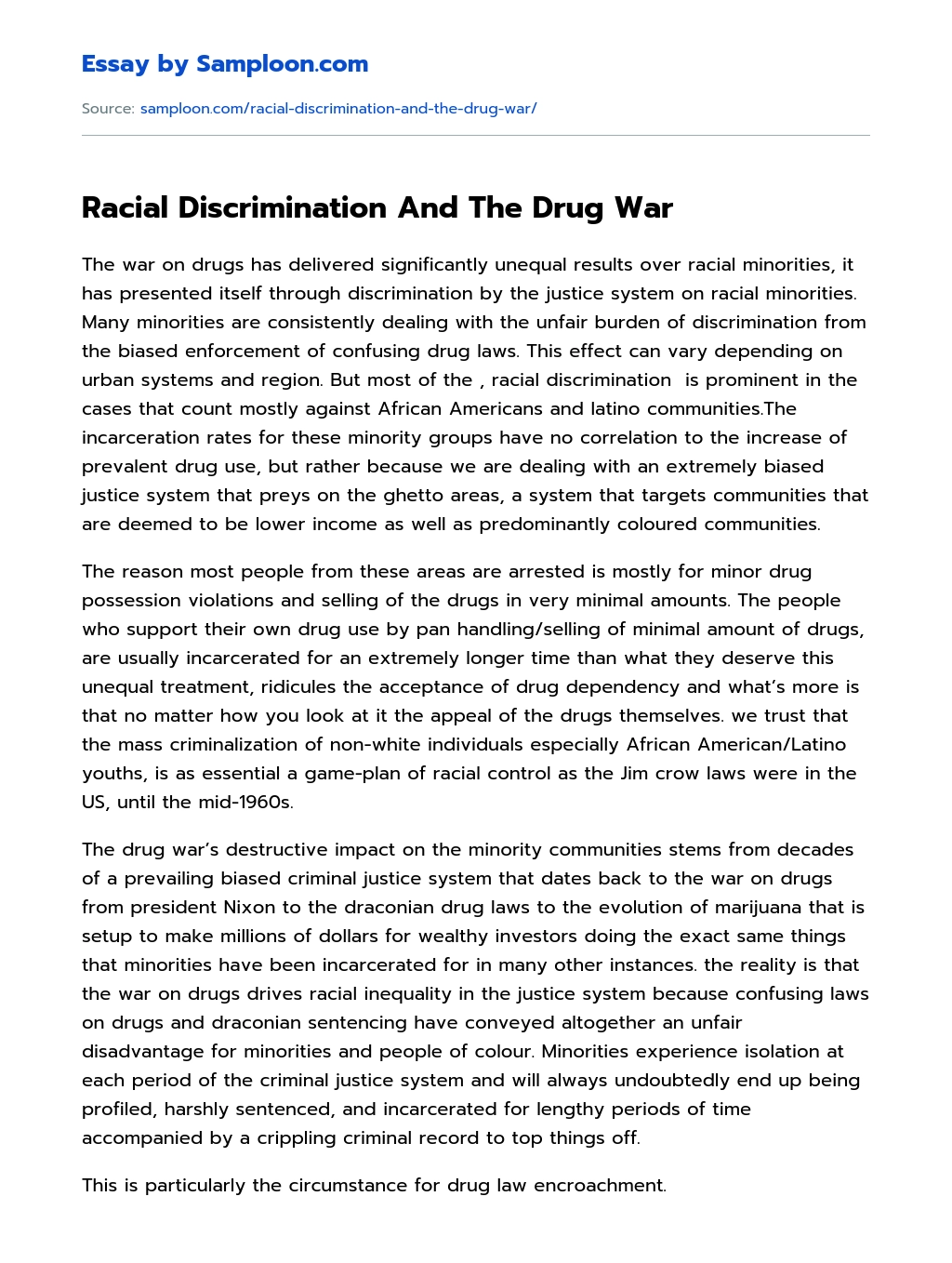 Racial Discrimination And The Drug War essay