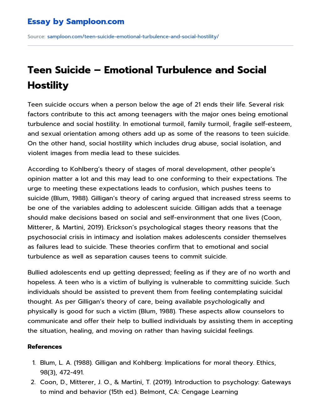 Teen Suicide – Emotional Turbulence and Social Hostility essay