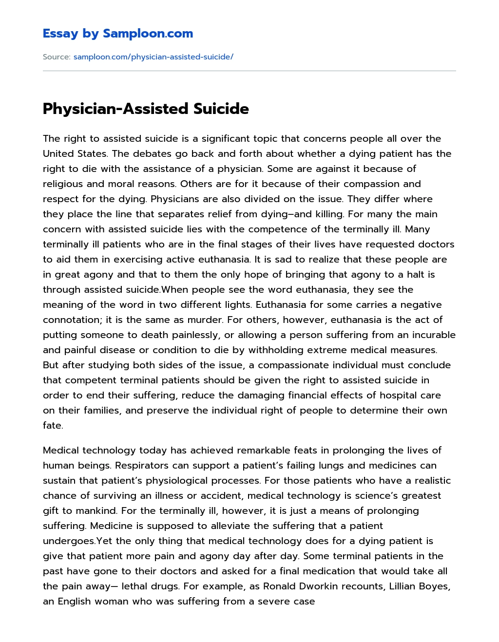 physician assisted suicide thesis statement