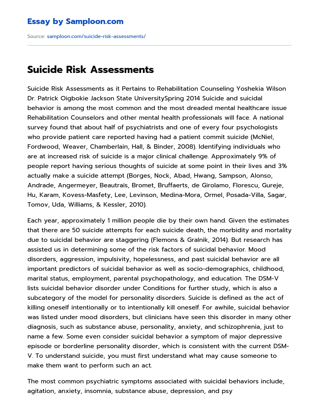 Suicide Risk Assessments essay