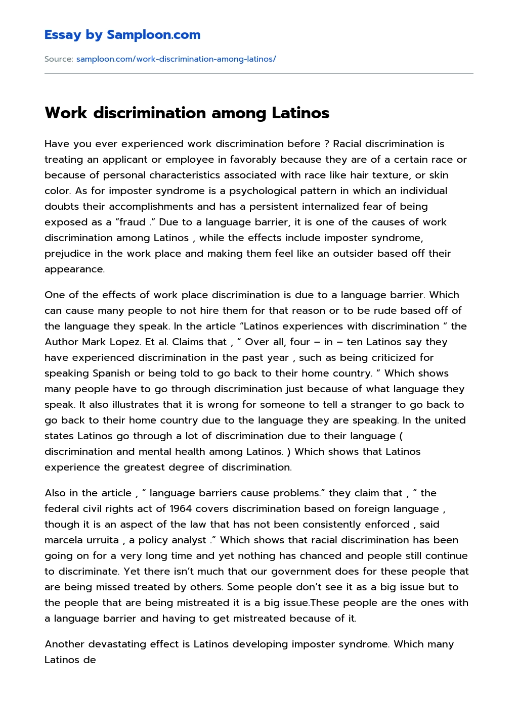 Work discrimination among Latinos  essay
