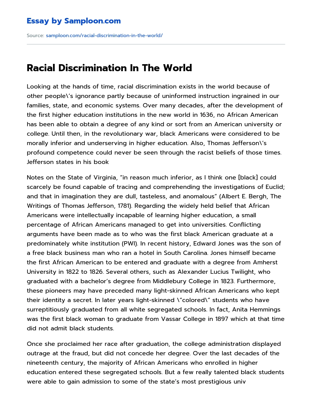Racial Discrimination In The World essay