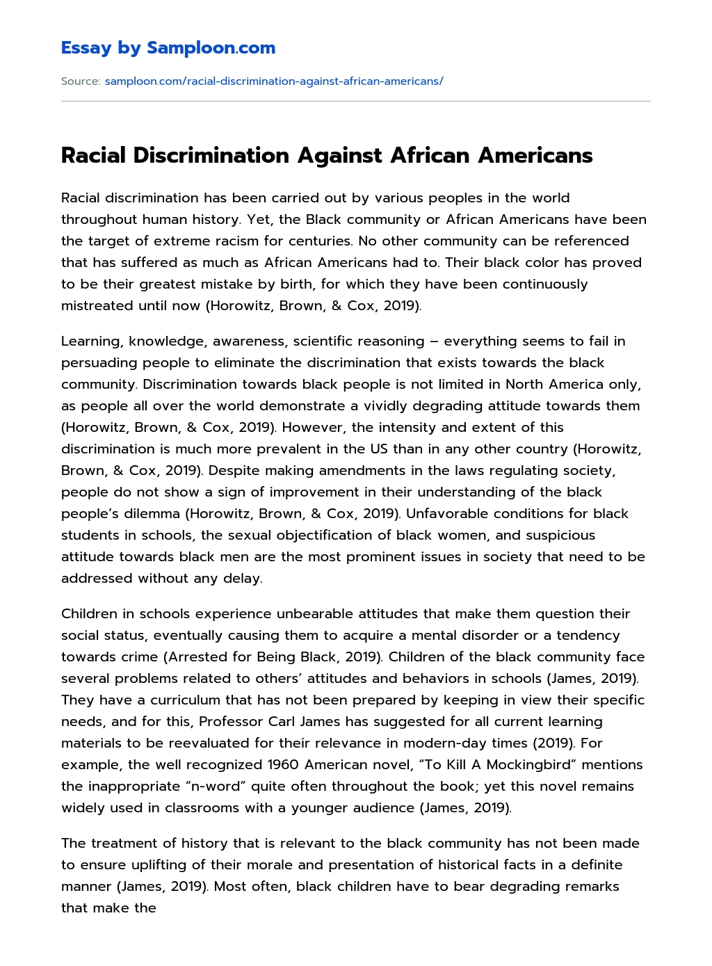 Racial Discrimination Against African Americans essay