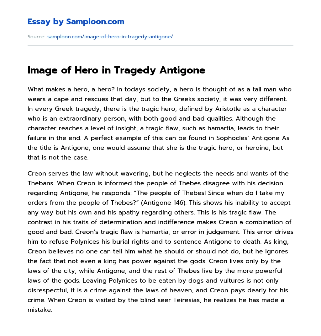 Image of Hero in Tragedy Antigone essay