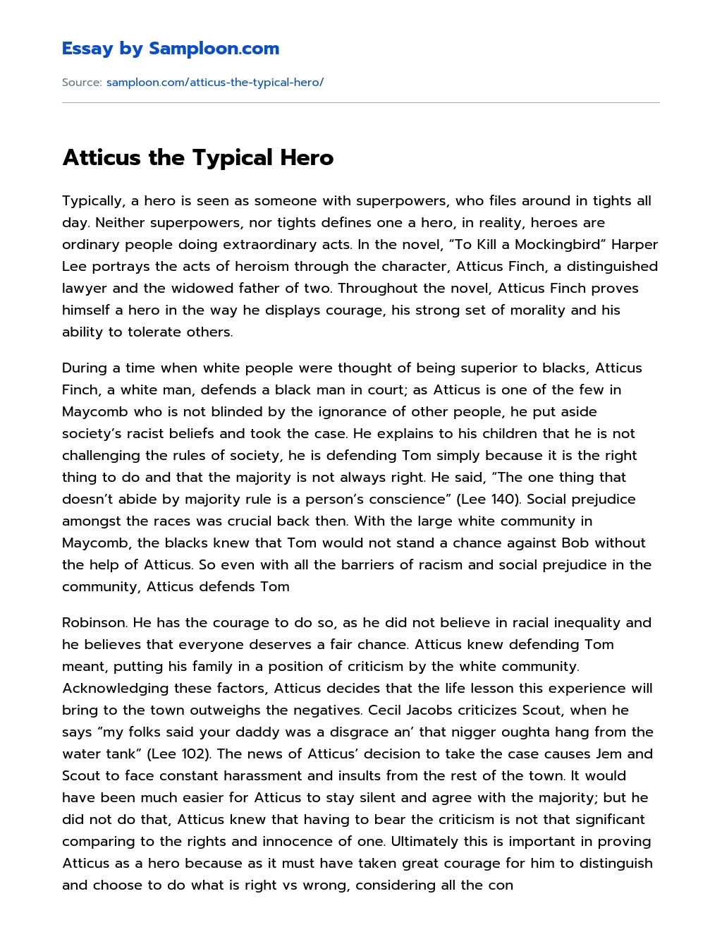 Atticus the Typical Hero Personal Essay essay