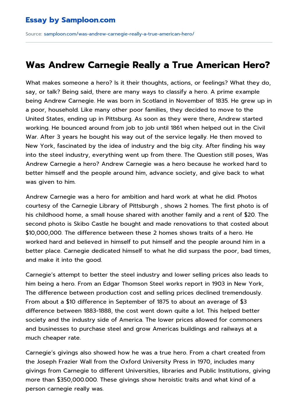 Was Andrew Carnegie Really a True American Hero? Personal Essay essay