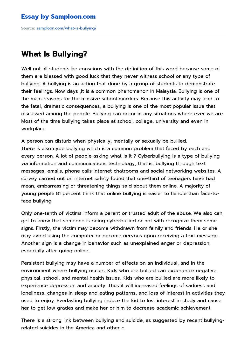 cause and effect essay on bullying