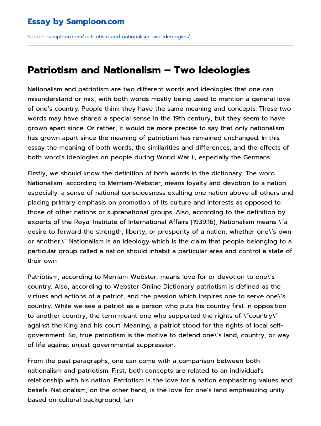 Patriotism and Nationalism – Two Ideologies Compare And Contrast essay