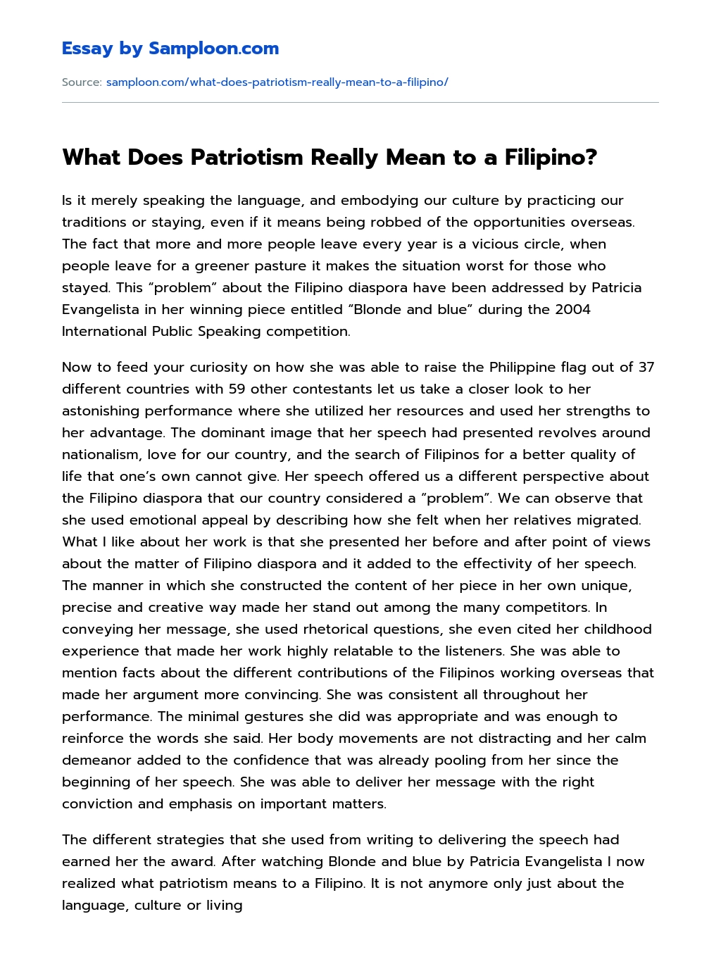 What Does Patriotism Really Mean to a Filipino? essay