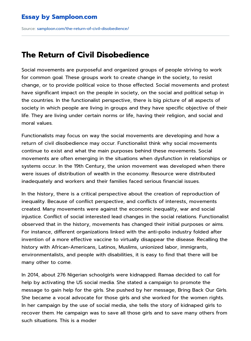 The Return of Civil Disobedience essay