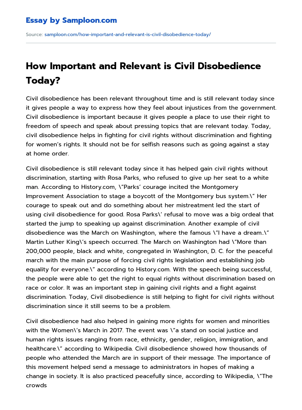 How Important and Relevant is Civil Disobedience Today? essay