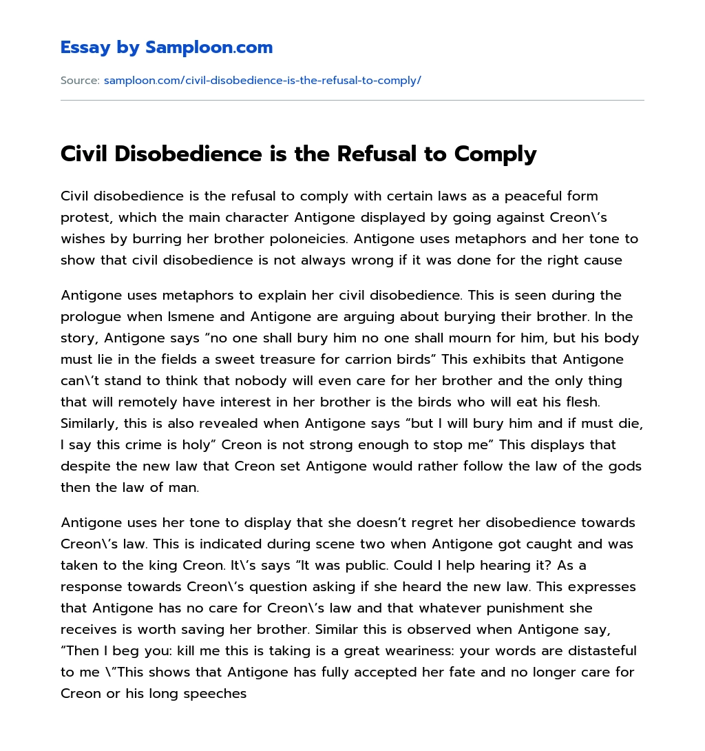Civil Disobedience is the Refusal to Comply essay