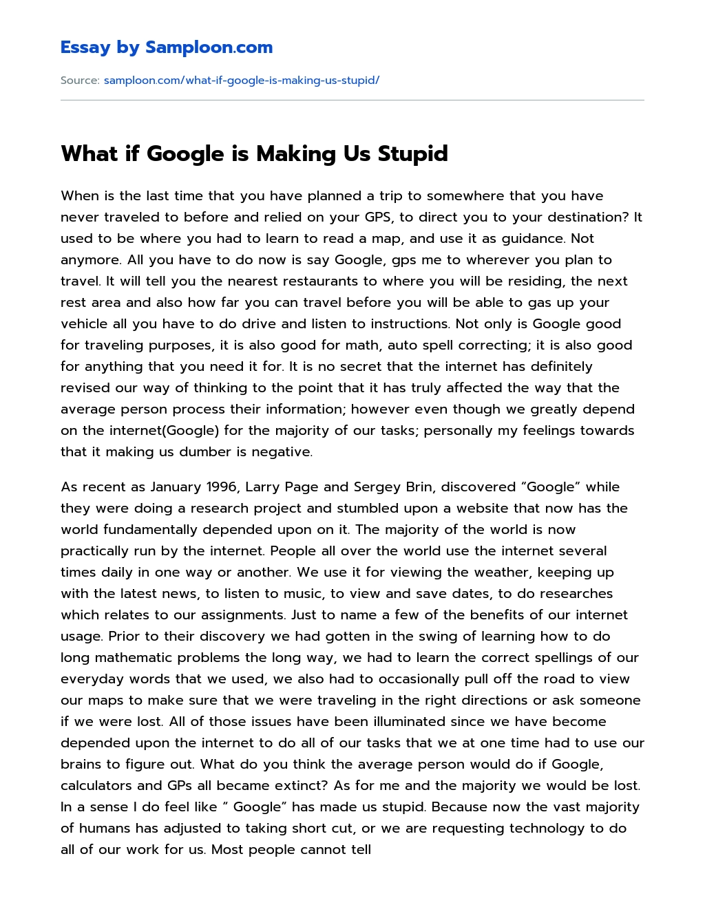 What if Google is Making Us Stupid essay