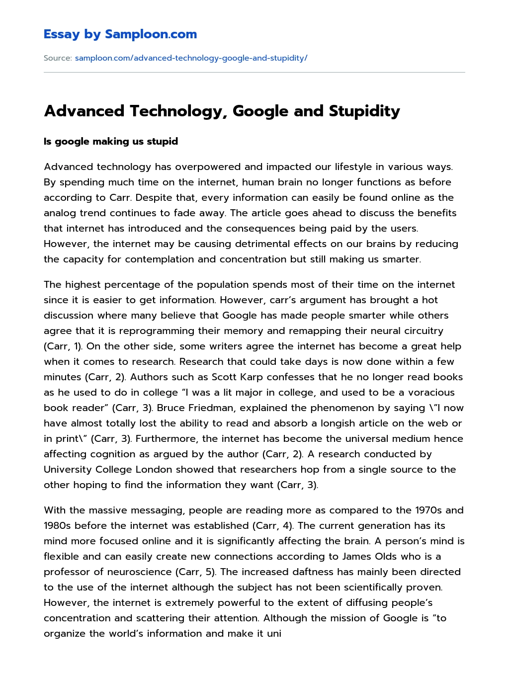 Advanced Technology, Google and Stupidity essay